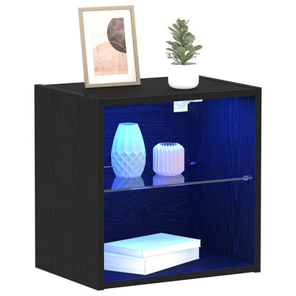 vidaXL Schwimmendes Regal mit LED-Licht 2 pcs Schwarz Holzwerkstoff