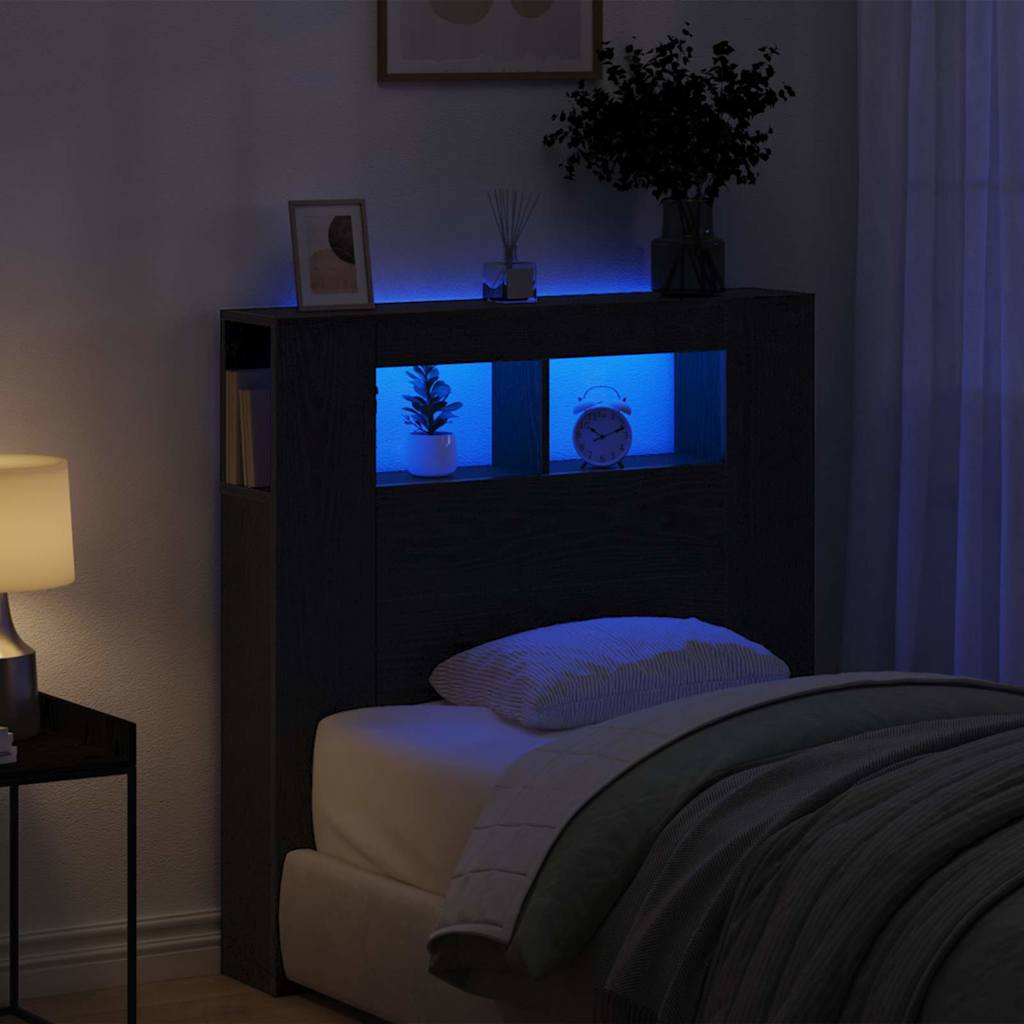 LED Kopfteil Schwarz Eichen-Optik 100 x 18,5 x 103,5 cm