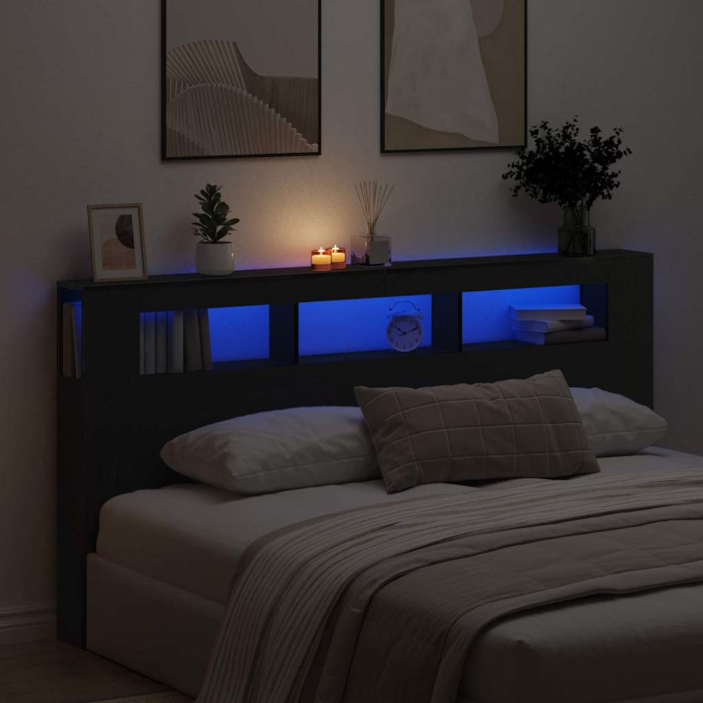 vidaXL LED Kopfteil Schwarz Eichen-Optik 200 x 18,5 x 103,5 cm