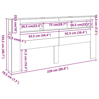vidaXL LED Kopfteil Schwarz Eichen-Optik 220 x 18,5 x 103,5 cm