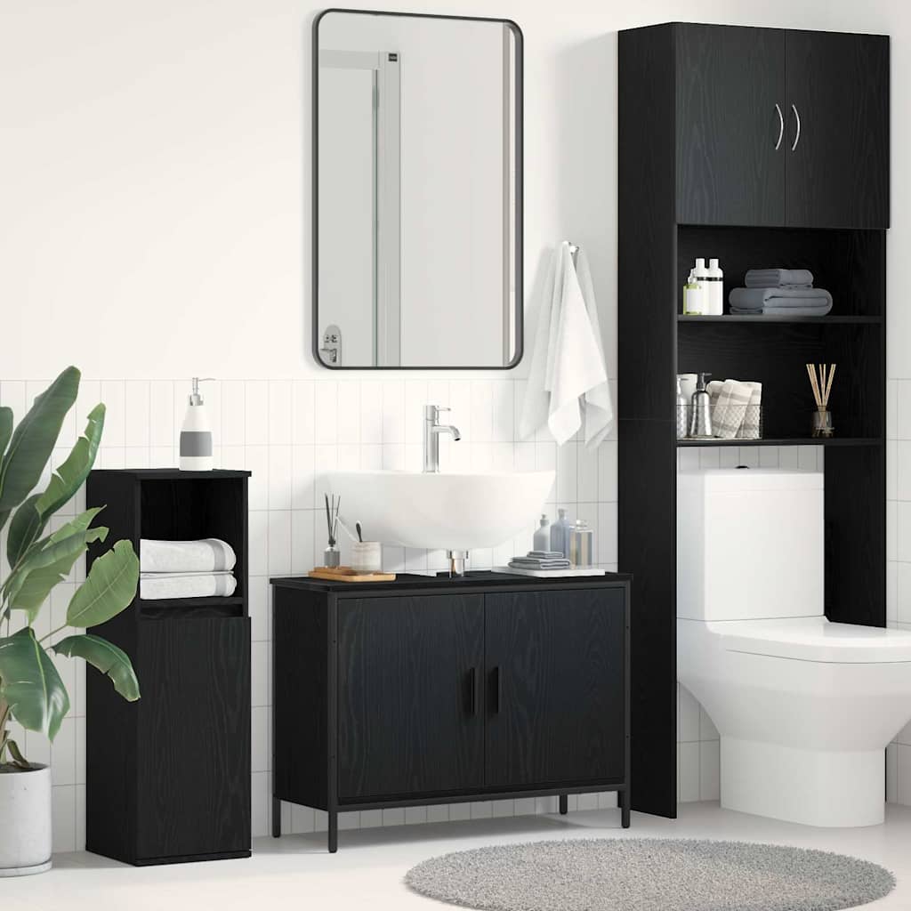vidaXL Waschbeckenschrank mit Tür Schwarz Eichen-Optik 80 x 30 x 60 cm