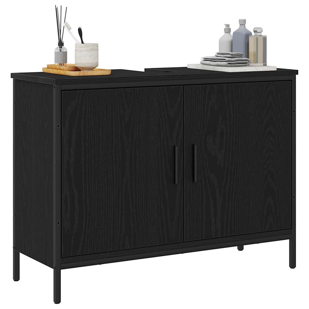 vidaXL Waschbeckenschrank mit Tür Schwarz Eichen-Optik 80 x 30 x 60 cm