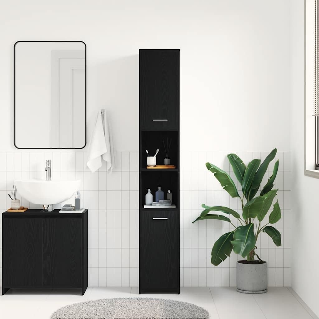 vidaXL Badschrank Schwarz Eichen-Optik 30x30x183,5 cm Holzwerkstoff