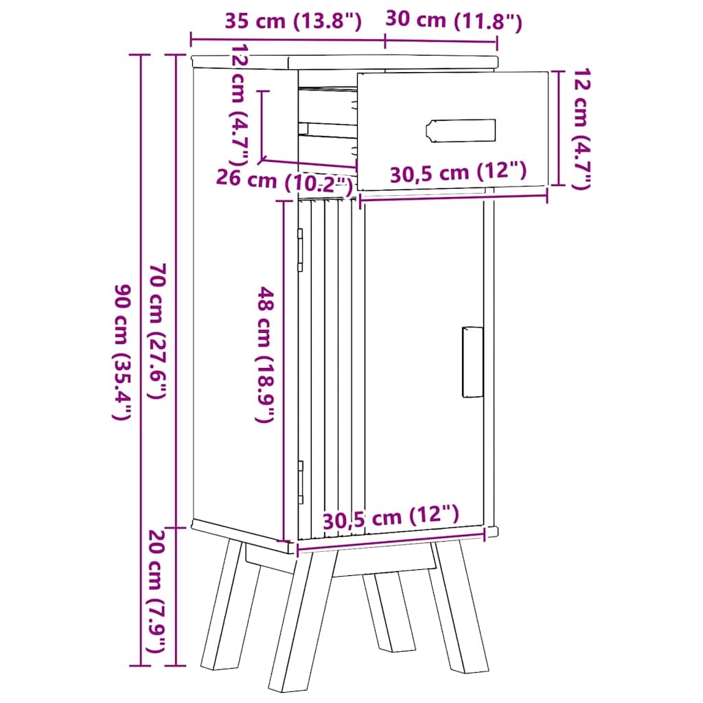 Badezimmerschrank Olden Braun 35 x 30 x 90 cm Massivholz Kiefer