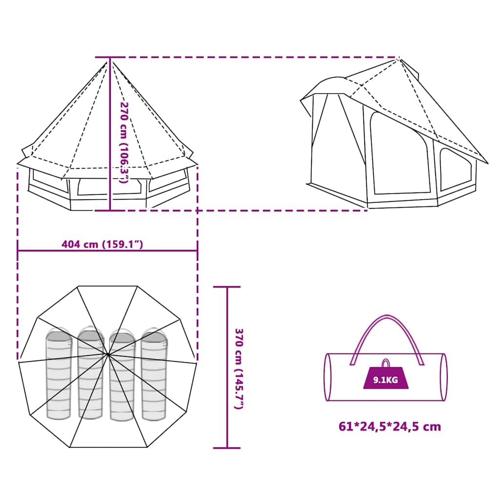 vidaXL Familien-Tipi-Zelt Tipi Grau und Orange 404 x 370 x 270 cm