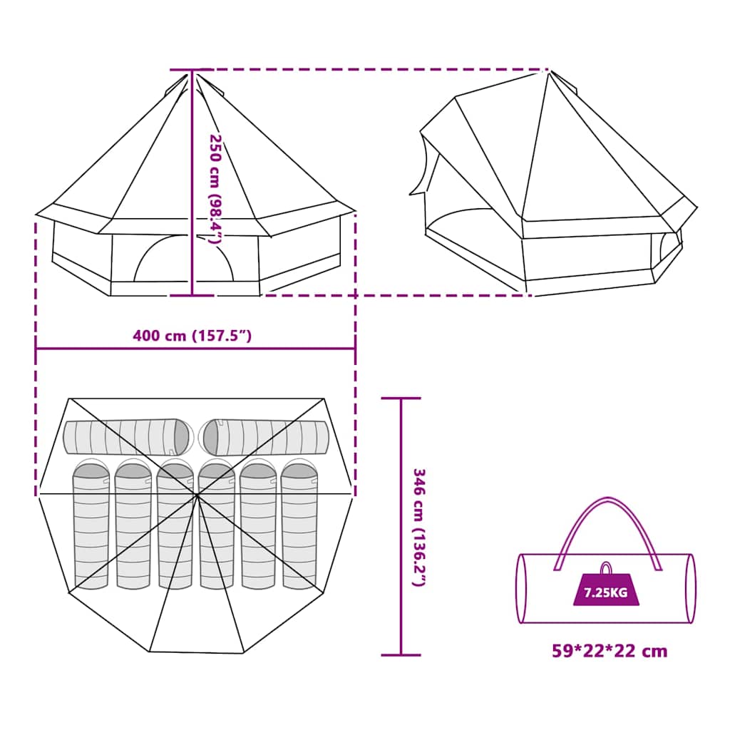 vidaXL Familien-Tipi-Zelt Tipi Grün und Beige 400 x 346 x 250 cm