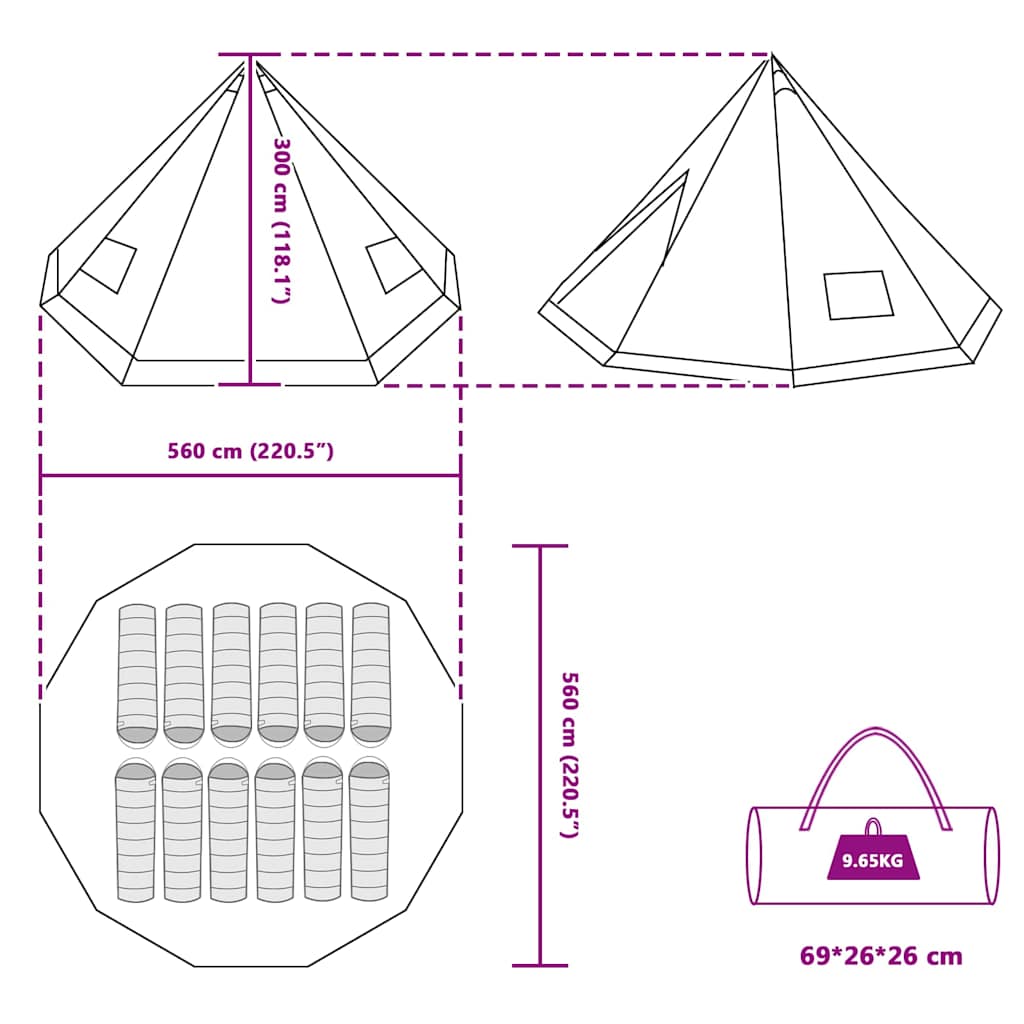 vidaXL Familien-Tipi-Zelt Tipi Grau und Orange 560 x 560 x 300 cm