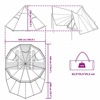 vidaXL Familien-Tipi-Zelt Tipi Grün und Beige 510 x 690 x 330 cm