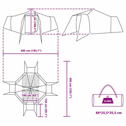 vidaXL Tipi Zelt mit Dach Grün und Beige 492 x 492 x 275 cm Stoff
