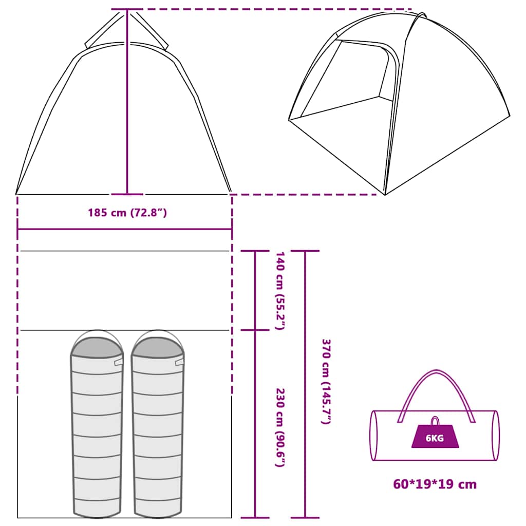 vidaXL Zelt Hütte Blau 370 x 230 x 185 cm Polyester und Fiberglas