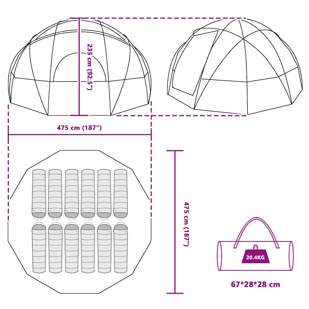 Kuppelzelt mit Dach Grau und Orange 475 x 475 x 235 cm Taft