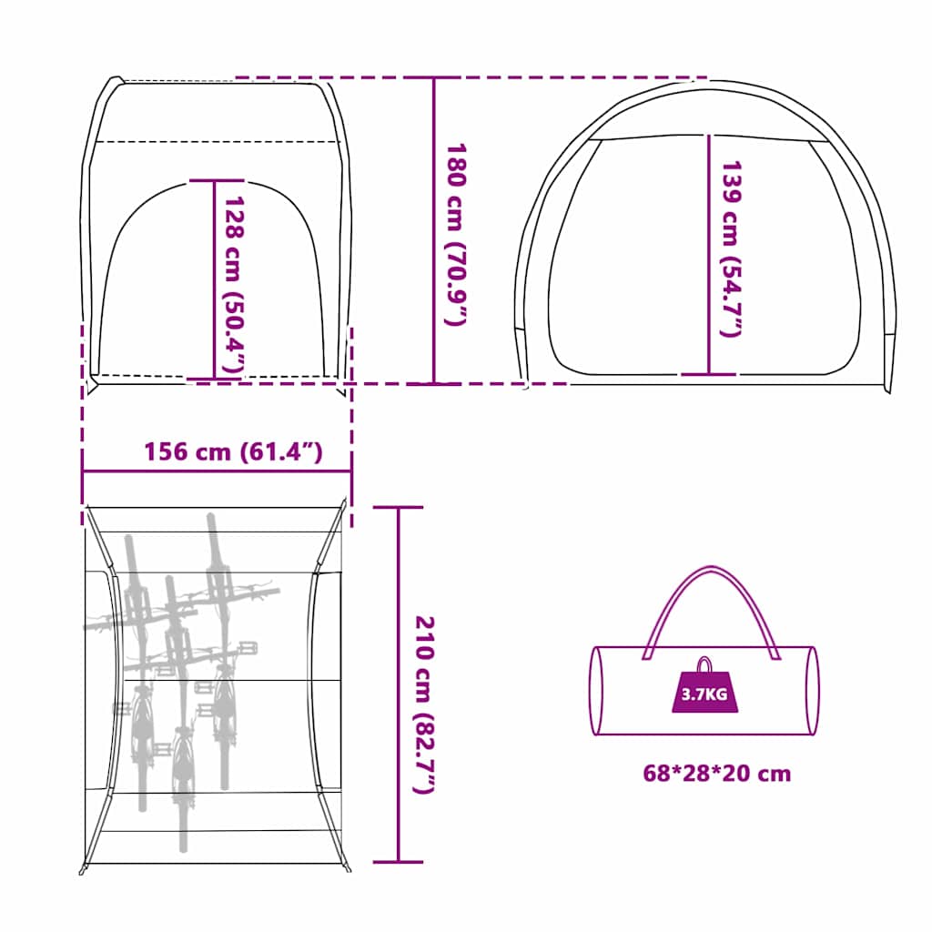 vidaXL Fahrradgarage mit Dach Grau und Orange 218 x 156 x 180 cm
