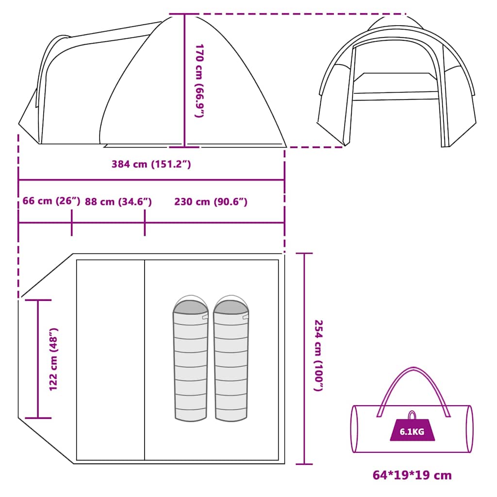 vidaXL Kuppelzelt Kuppel mit Dach mit Speicher Blau 384 x 254 x 170 cm