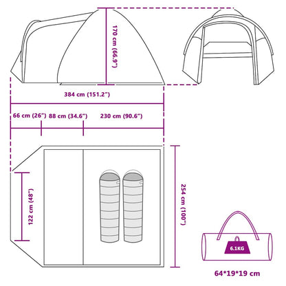 vidaXL Kuppelzelt Kuppel mit Dach mit Speicher Blau 384 x 254 x 170 cm
