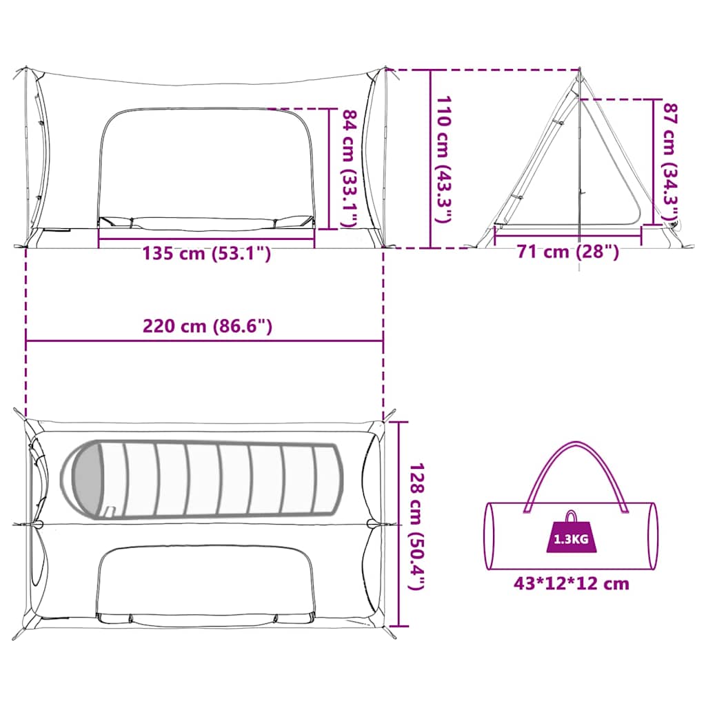 vidaXL Innenzelt Schwarz 220 x 128 x 110 cm Netz