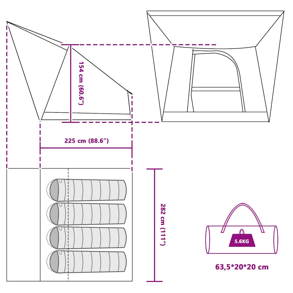 Campingzelt mit Dach mit Speicher Grün 282 x 225 x 154 cm Taft
