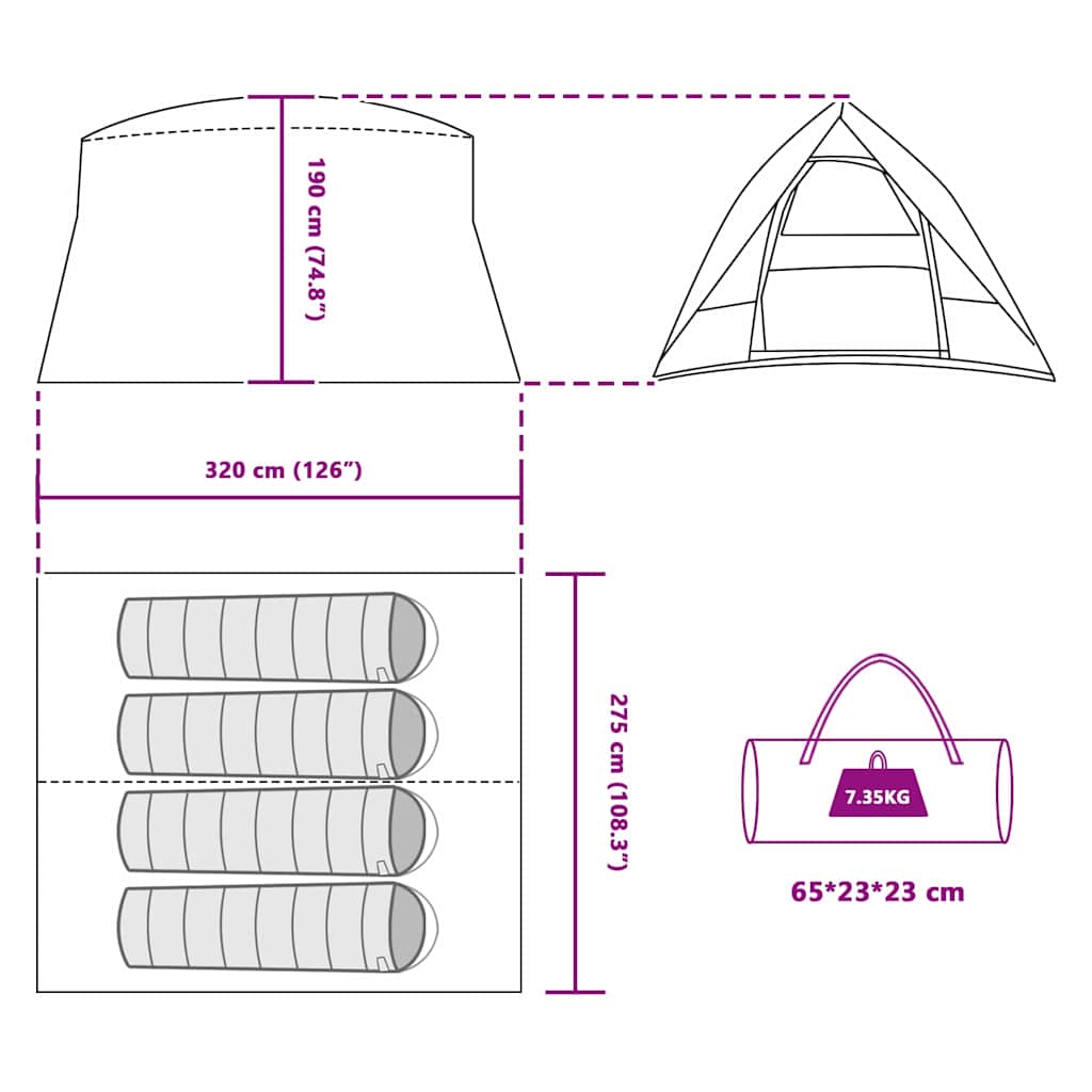 vidaXL Campingzelt mit Dach Grau und Orange 320 x 275 x 190 cm Taft