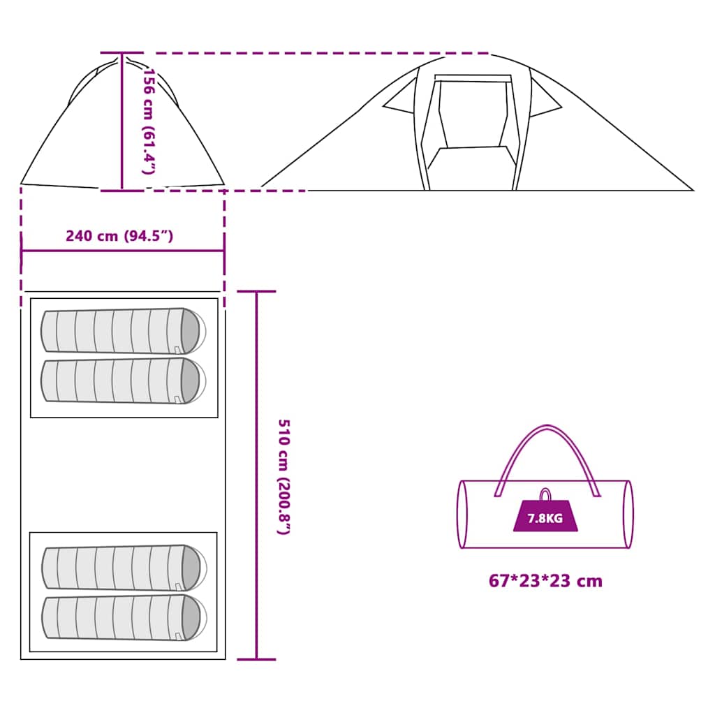 vidaXL Tunnelzelt mit Dach Grau und Orange 510 x 240 x 156 cm Taft
