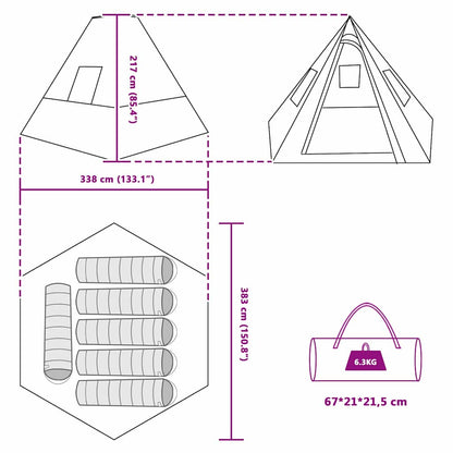 vidaXL Tipi Zelt mit Dach Grau und Orange 383 x 338 x 217 cm Taft