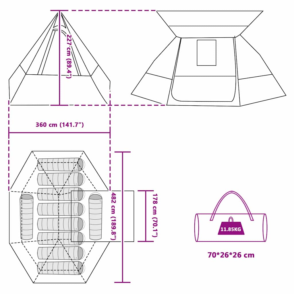 Campingzelt mit Dach mit Speicher Grün 482 x 360 x 227 cm Taft