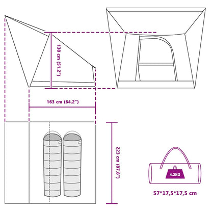 vidaXL Campingzelt mit Dach mit Speicher Grün 223 x 163 x 130 cm Taft