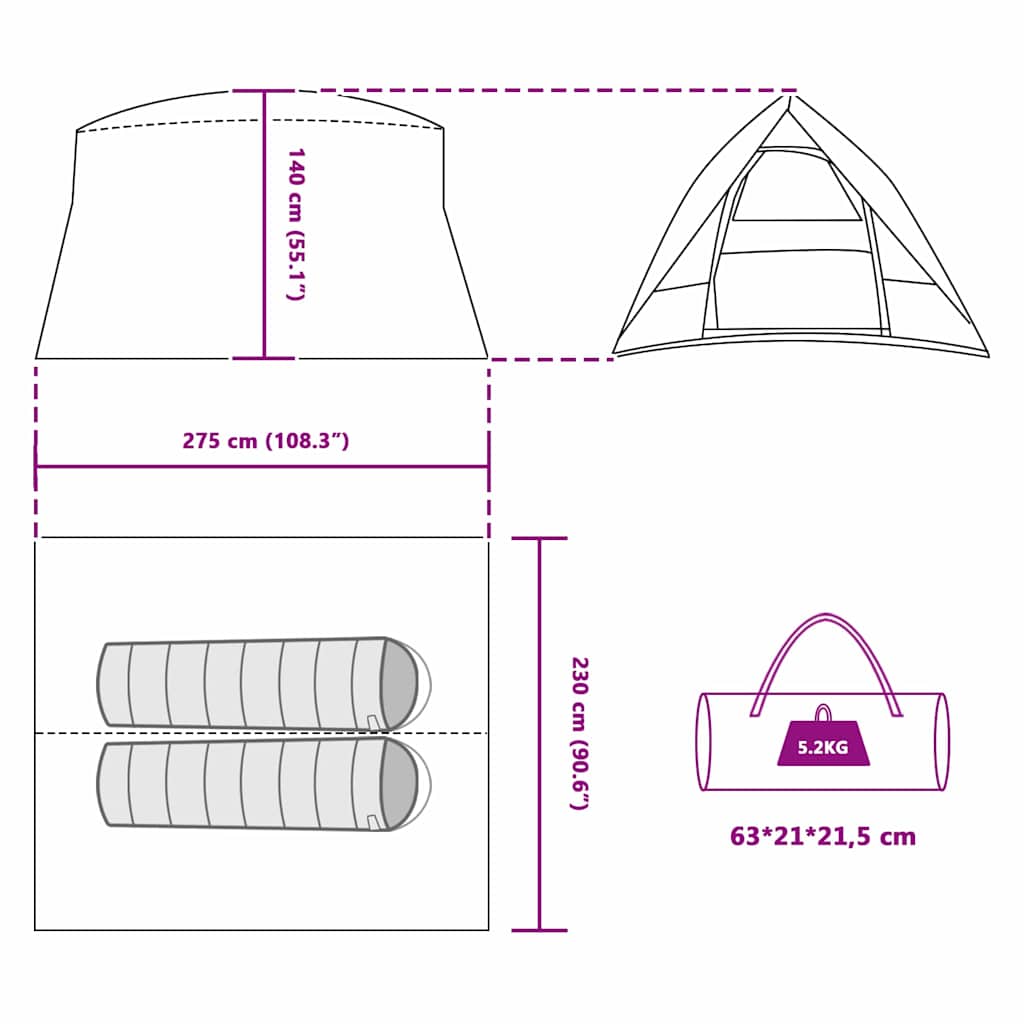 vidaXL Campingzelt mit Dach mit Speicher Blau 275 x 230 x 140 cm Taft