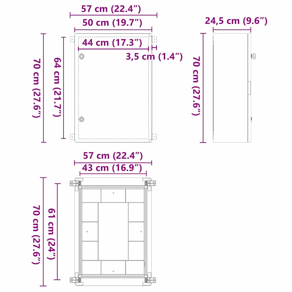 Steuerungsschrank Grau 57 x 24,5 x 70 cm ABS Kunststoff
