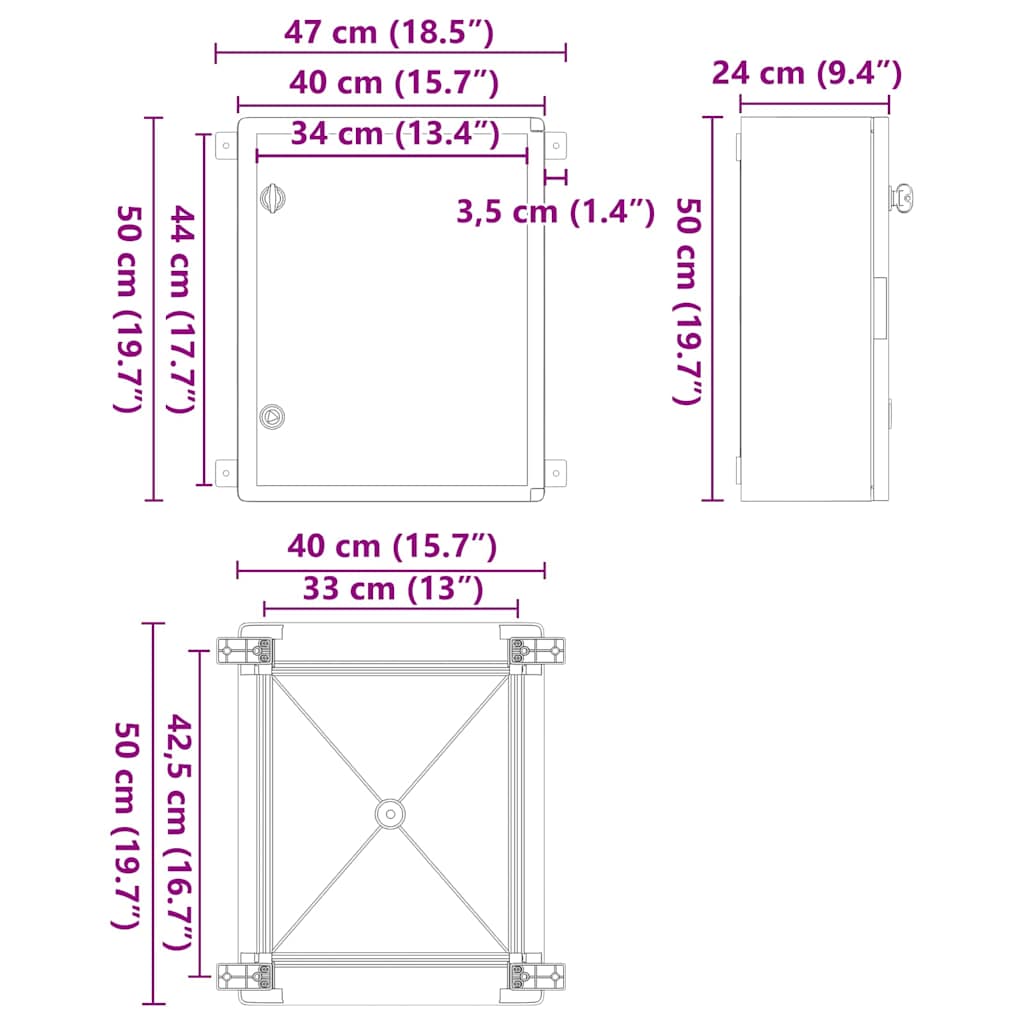 Steuerungsschrank Grau 47 x 24 x 50 cm ABS Kunststoff