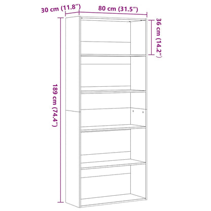 vidaXL Bücherregal Schwarz Eichen-Optik 80x30x189 cm Holzwerkstoff