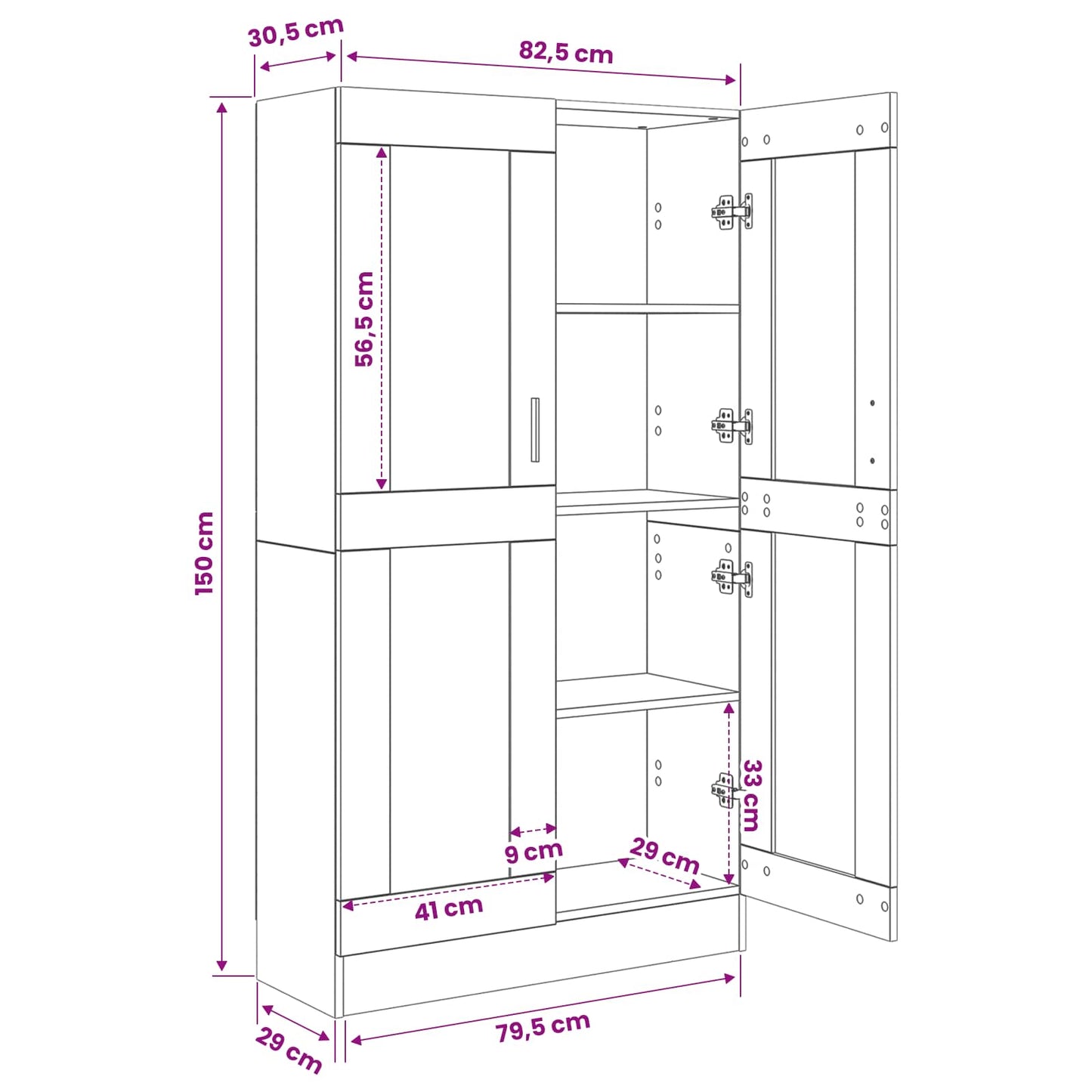 vidaXL Bücherregal Schwarz Eichen-Optik 82,5 x 30,5 x 150 cm