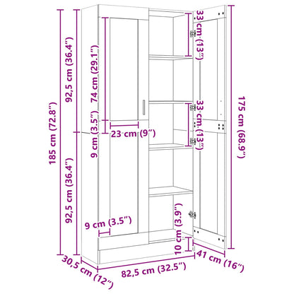 vidaXL Bücherregal Schwarz Eichen-Optik 82,5 x 30,5 x 185 cm