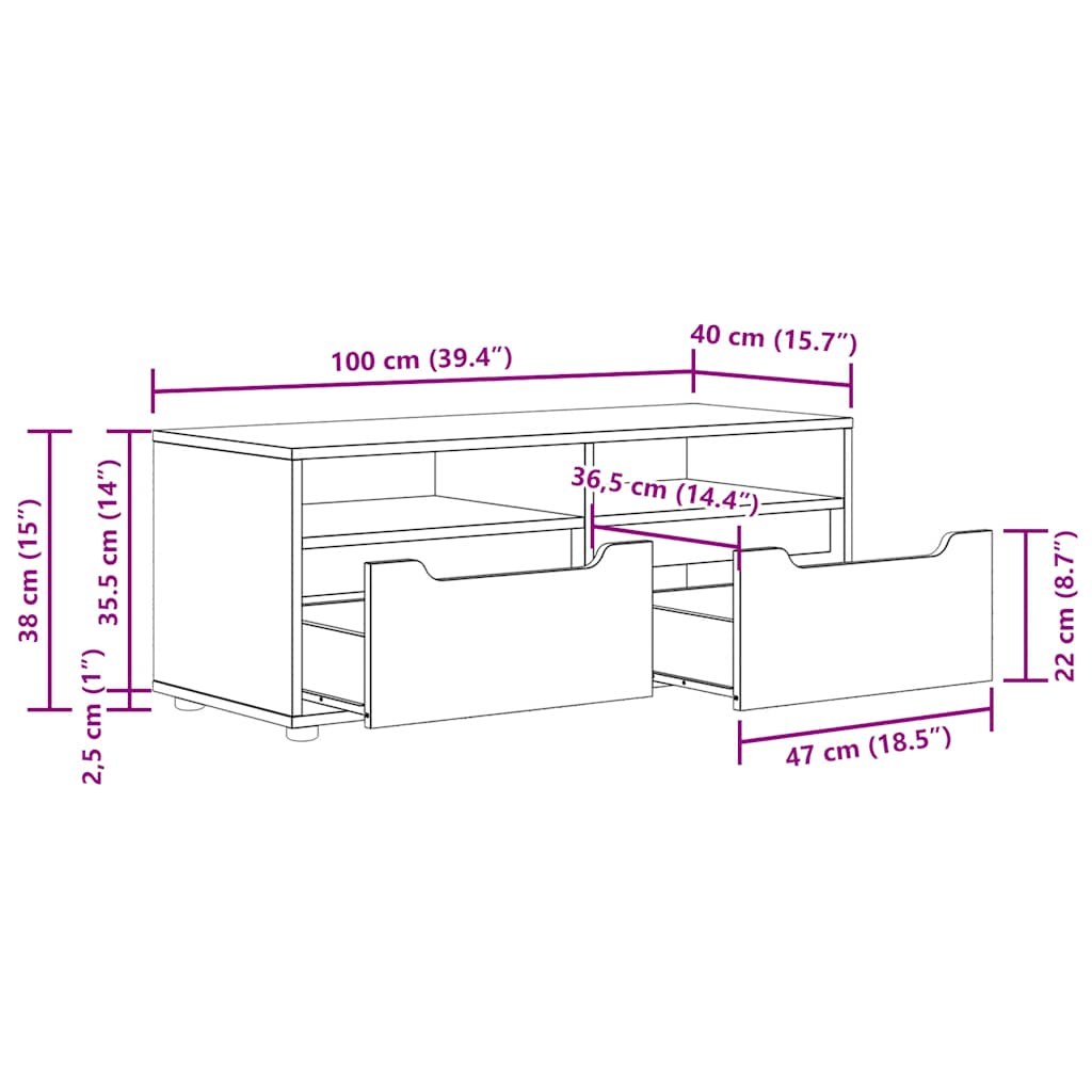 vidaXL TV-Schrank VISNES Schwarz 100x40x38 cm Holzwerkstoff