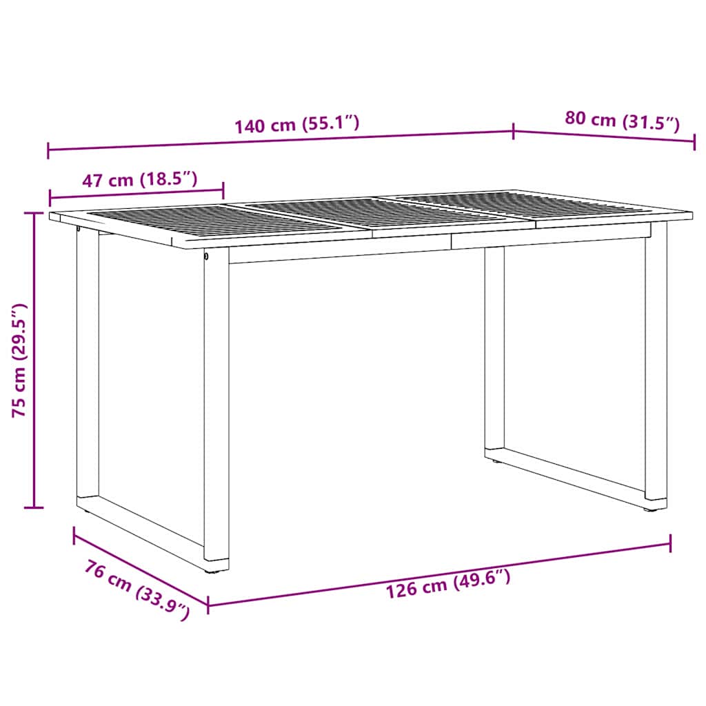 vidaXL Gartentisch Grau 140 x 80 x 75 cm Massivholz Akazie