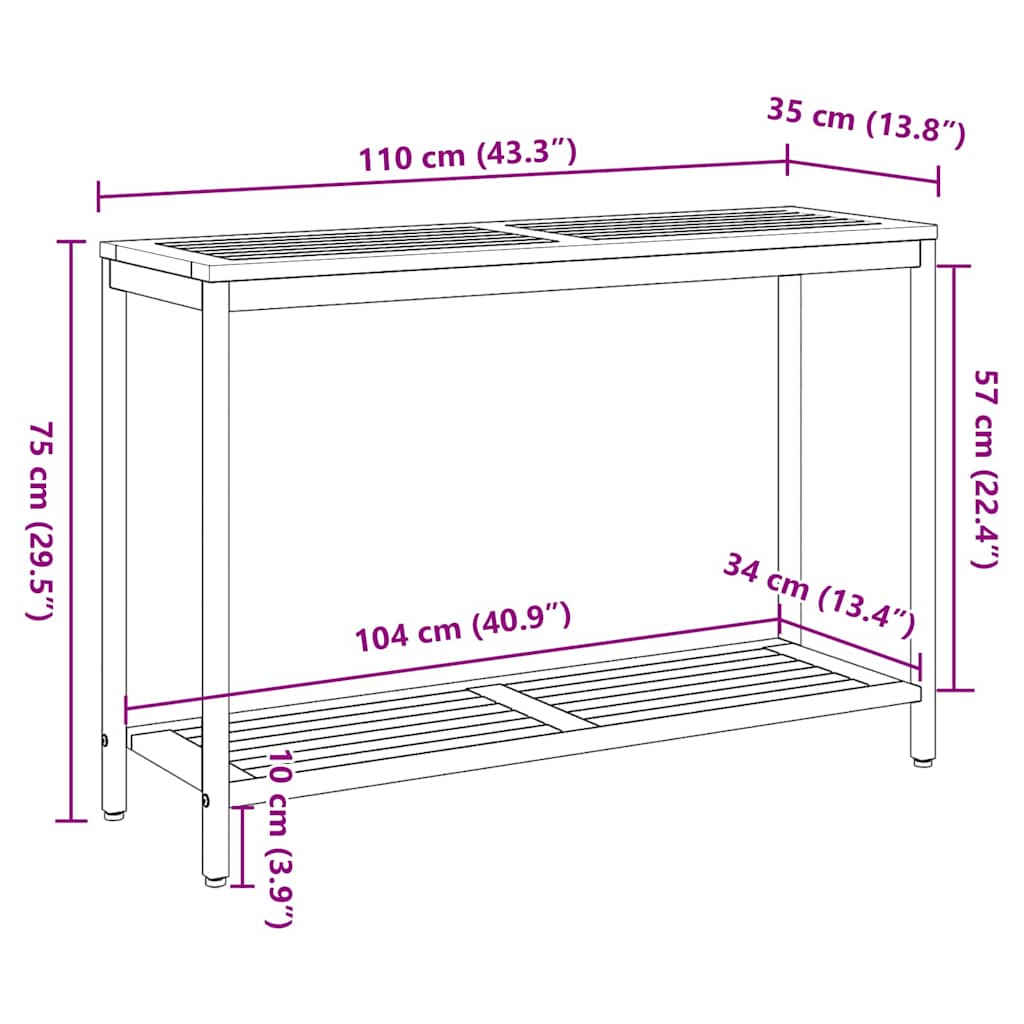 vidaXL Tisch für Outdoor Natürlich und Schwarz 110 x 35 x 75 cm