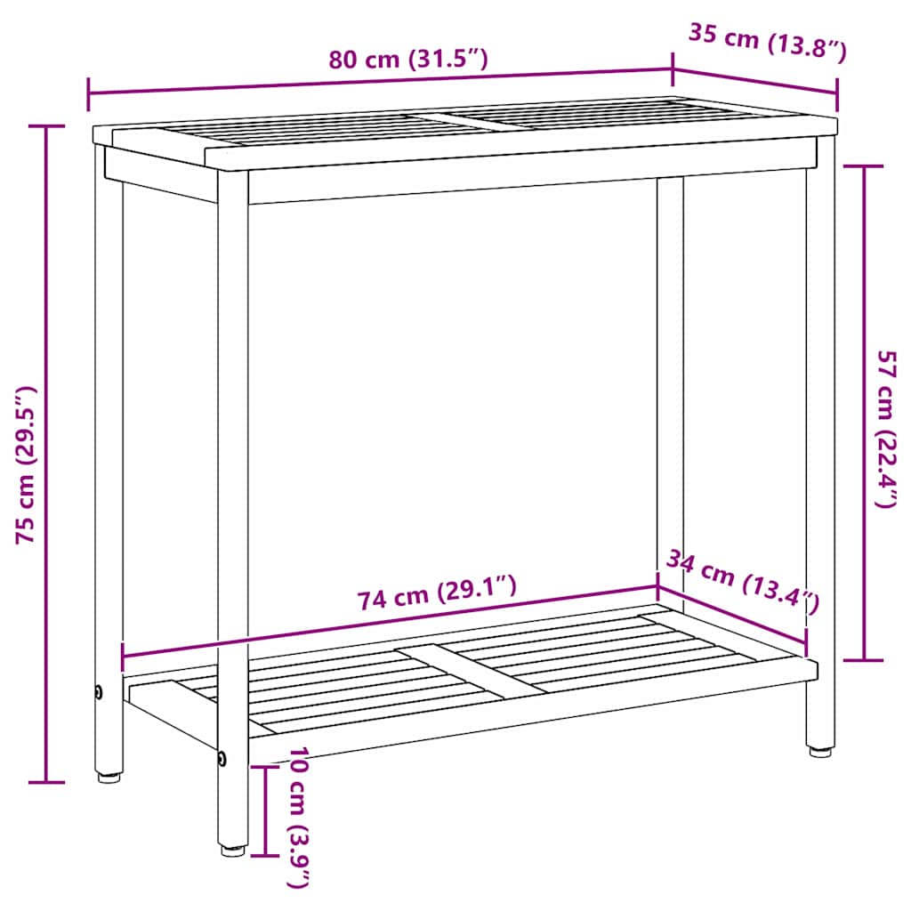 vidaXL Tisch für Outdoor mit Regal Natürlich und Grau 80 x 35 x 75 cm