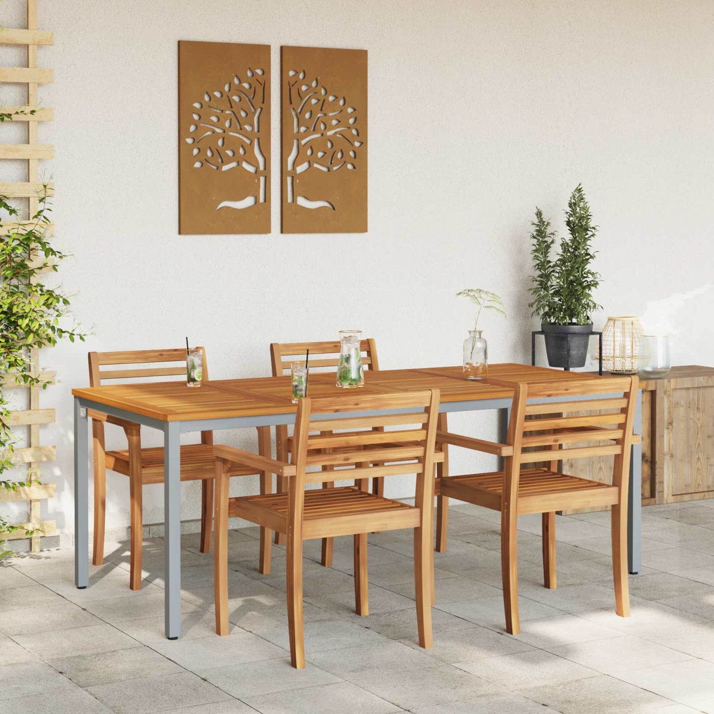 vidaXL Tisch für Outdoor Natürlich und Grau 200 x 90 x 75 cm