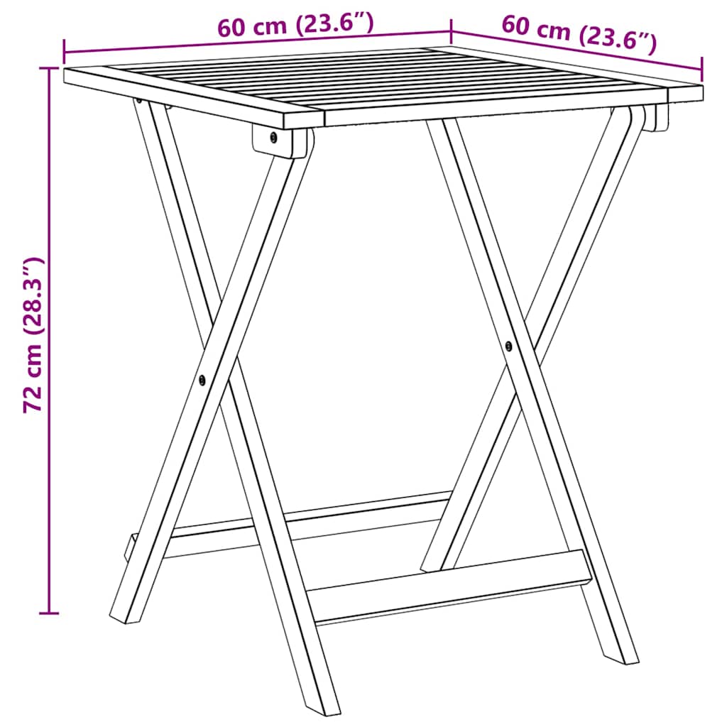 vidaXL Gartentisch Natur 60 x 60 x 72 cm Massivholz Akazie