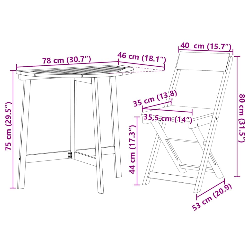 vidaXL Bistrogarnitur mit Kissen 3 pcs Öl-Natur Massivholz Akazie