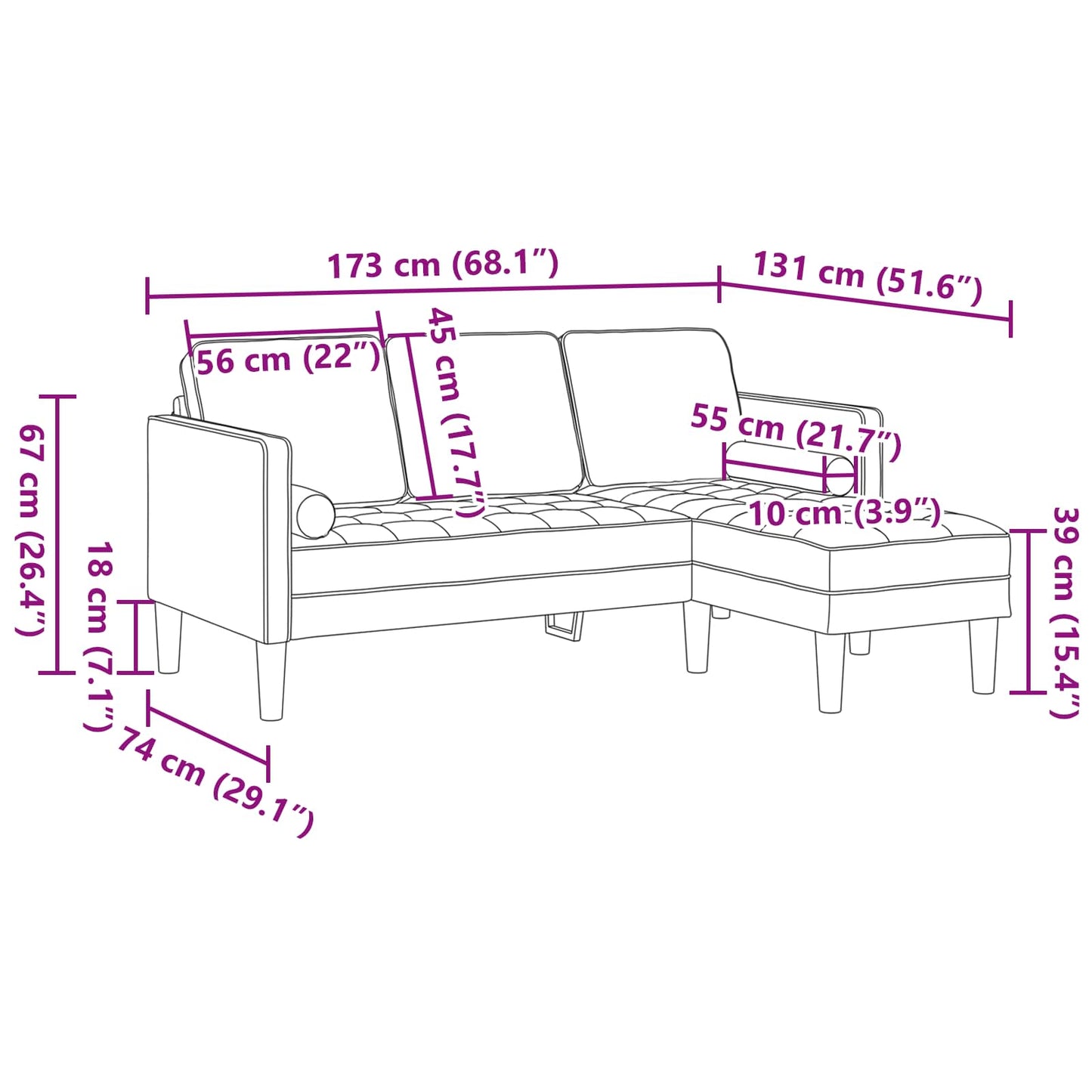 vidaXL Sofa Set mit Kissen 2 pcs Weinrot Polyester