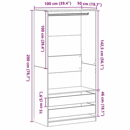 Kleiderschrank Schwarz Eichen-Optik 100 x 50 x 200 cm
