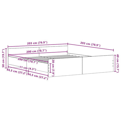 vidaXL Bettgestell ohne Matratze Schwarz Eichen-Optik 200x200 cm