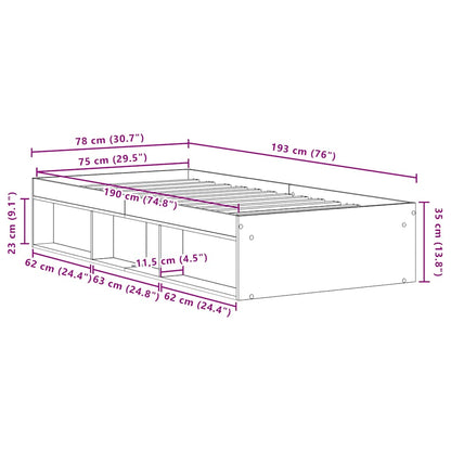 vidaXL Bettgestell ohne Matratze Altholz-Optik 75x190 cm Holzwerkstoff