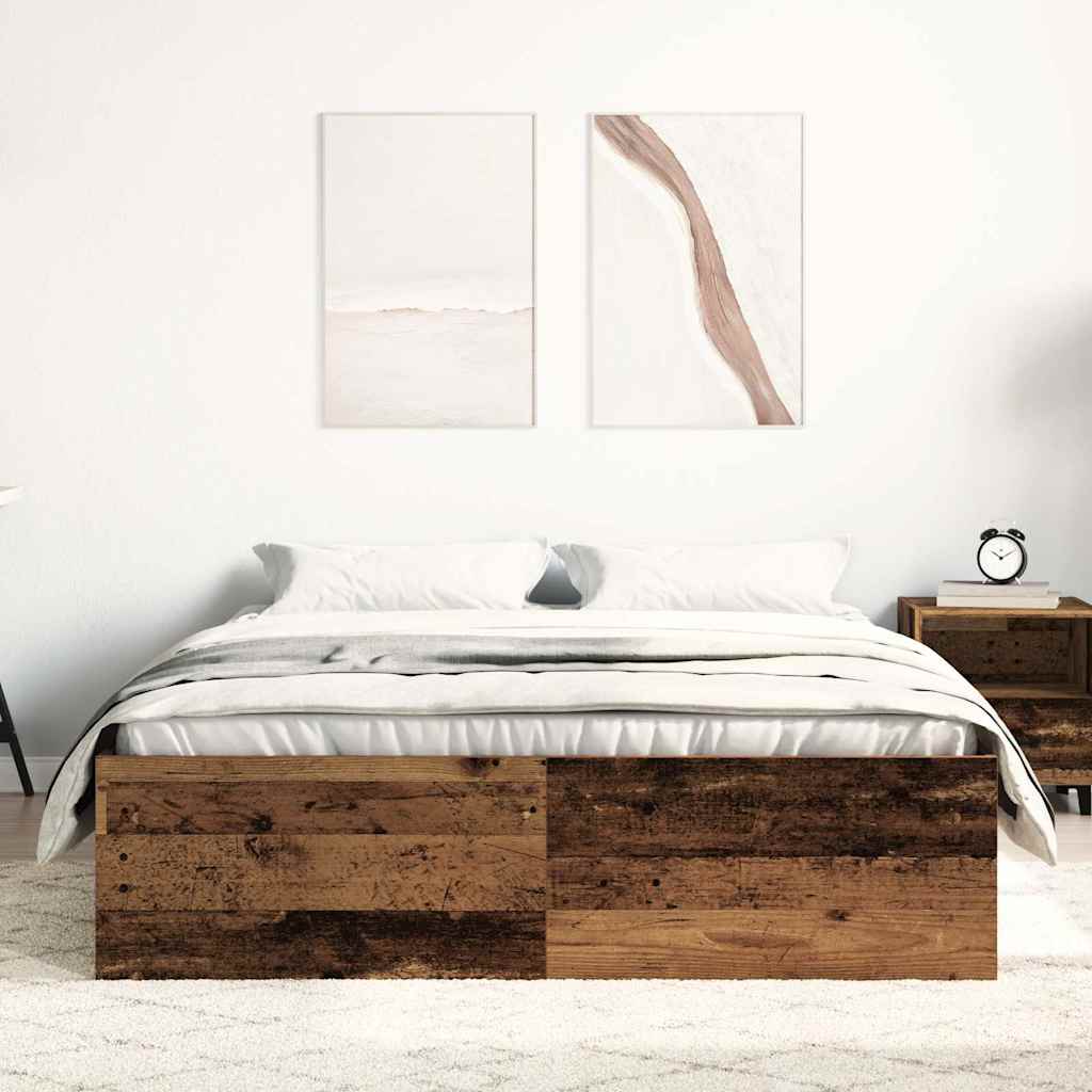 vidaXL Bettgestell ohne Matratze Altholz-Optik 135x190cm Holzwerkstoff