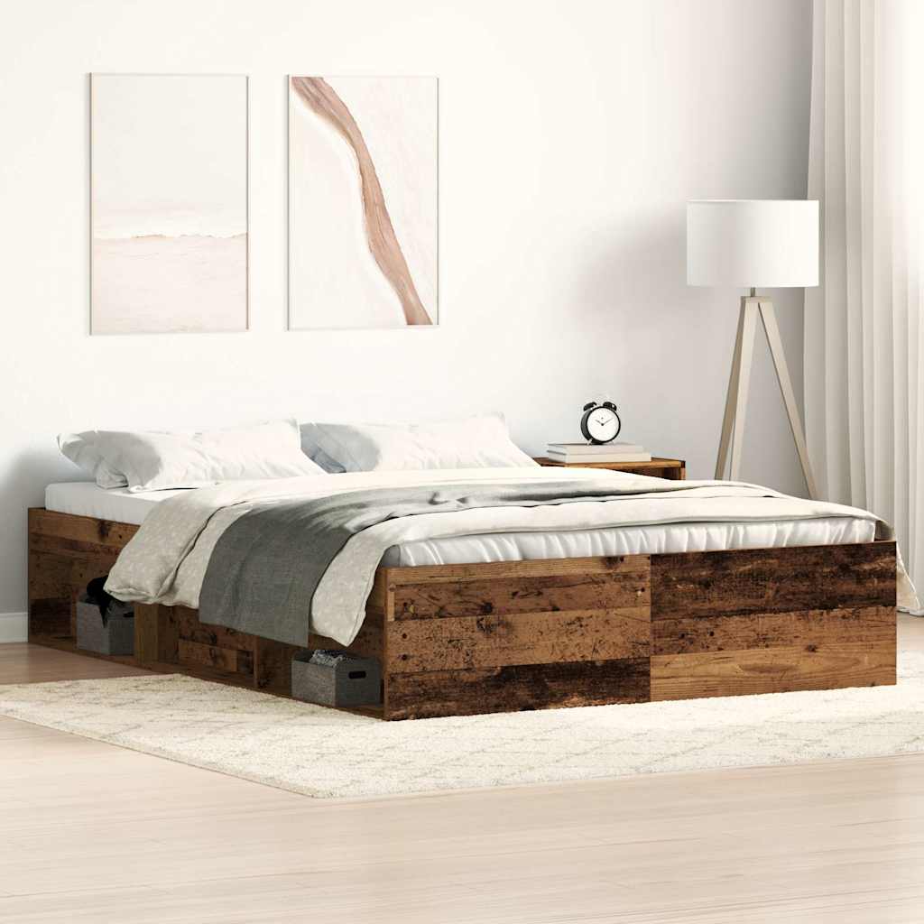 vidaXL Bettgestell ohne Matratze Altholz-Optik 135x190cm Holzwerkstoff