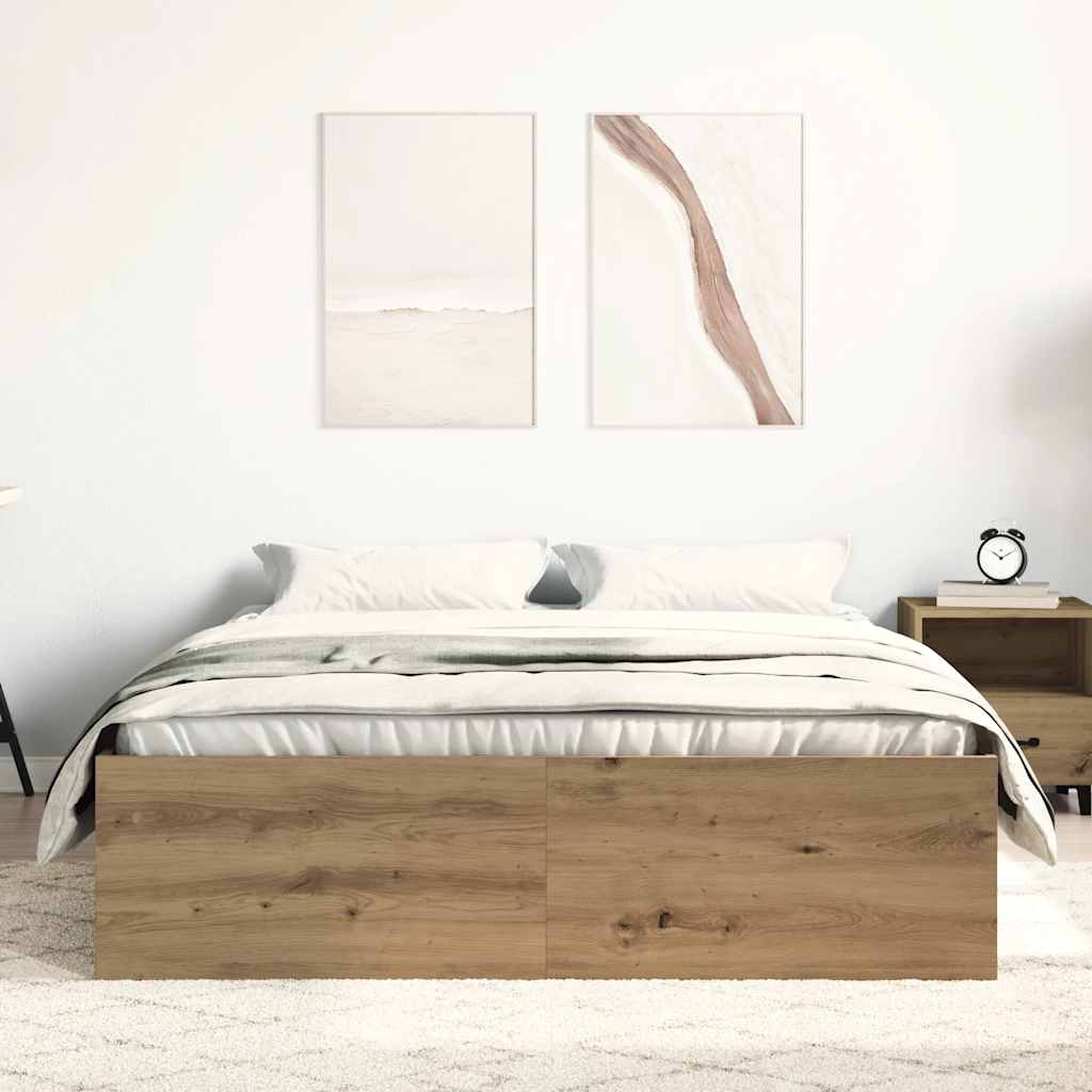 vidaXL Bettgestell ohne Matratze Artisan-Eiche 135x190cm Holzwerkstoff