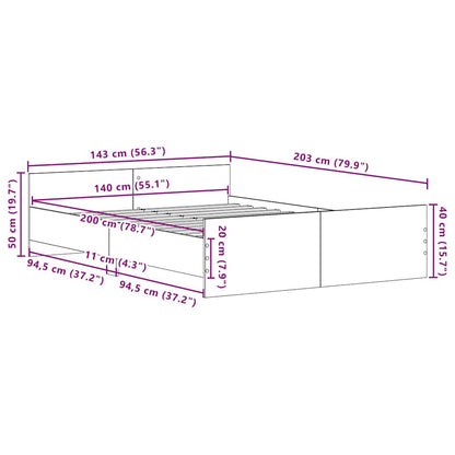 vidaXL Cadre de lit sans matelas Noir aspect chêne 140x200 cm