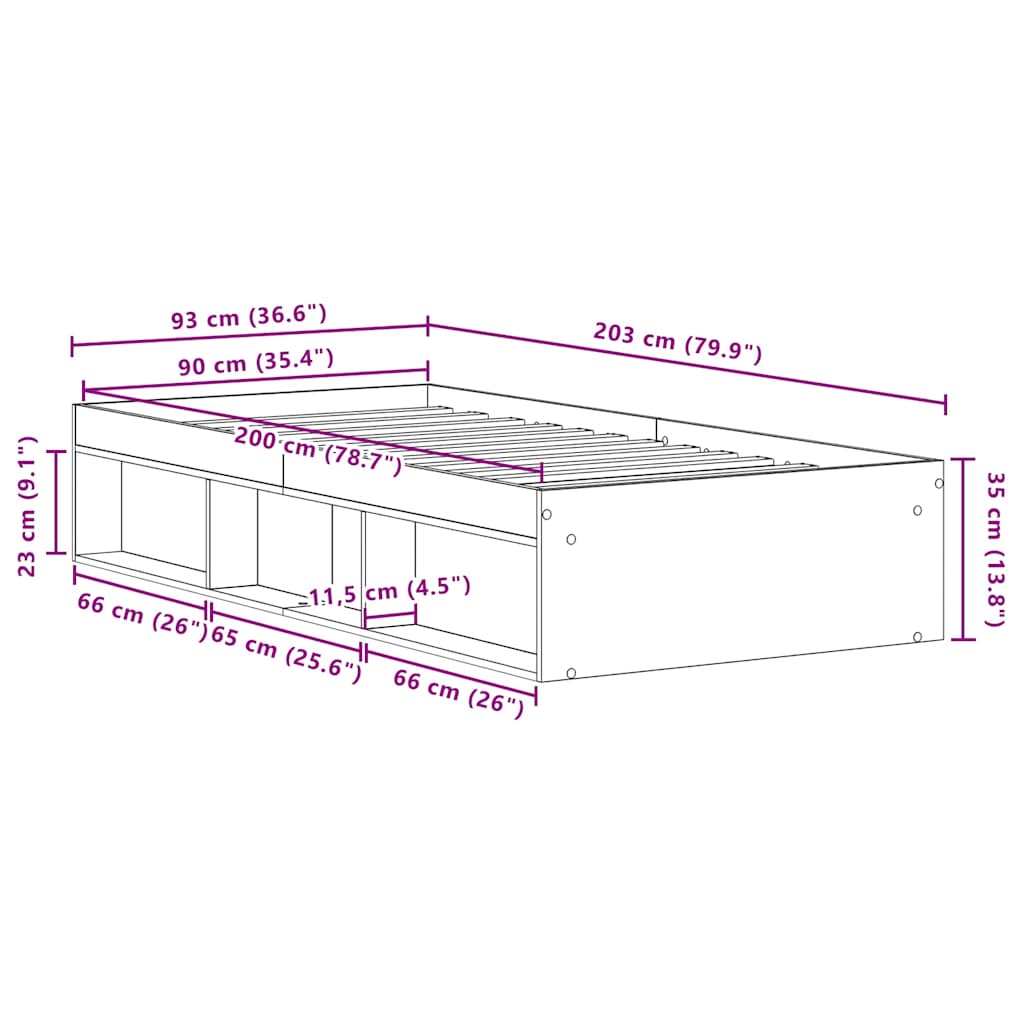 vidaXL Bettgestell ohne Matratze Schwarz Eichen-Optik 90x200 cm