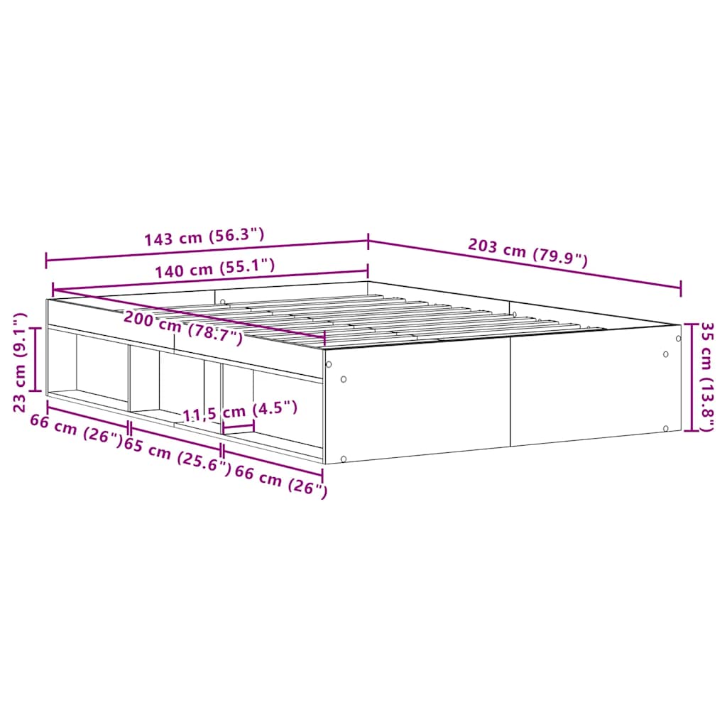 vidaXL Cadre de lit sans matelas Noir aspect chêne 140x200 cm