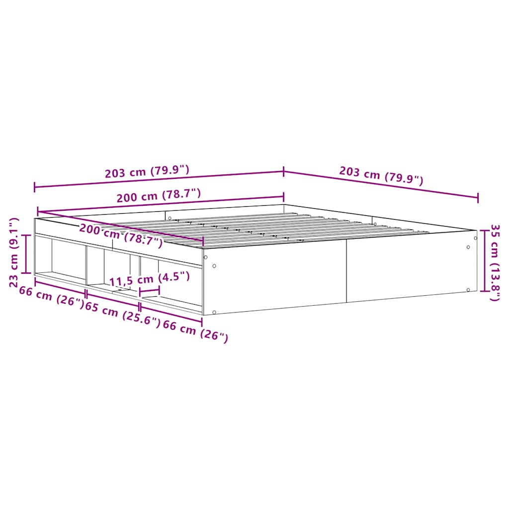 vidaXL Bettgestell ohne Matratze Schwarz Eichen-Optik 200x200 cm