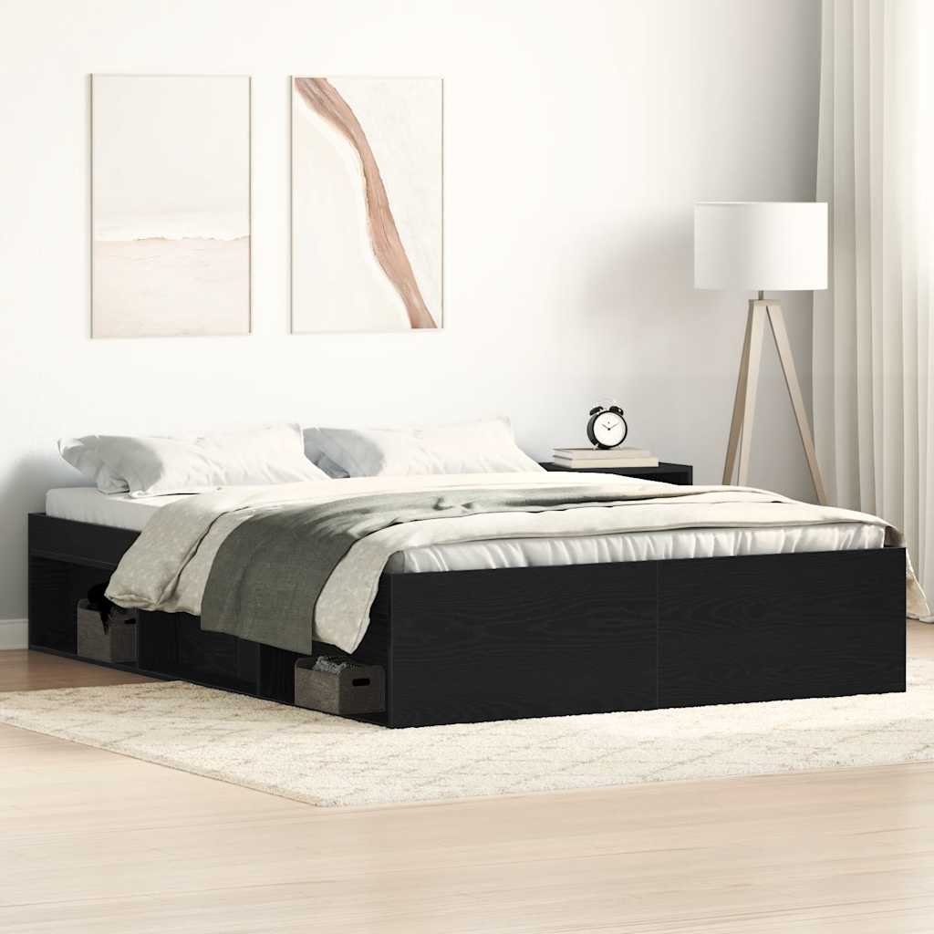 vidaXL Cadre de lit sans matelas Noir aspect chêne 140x190 cm